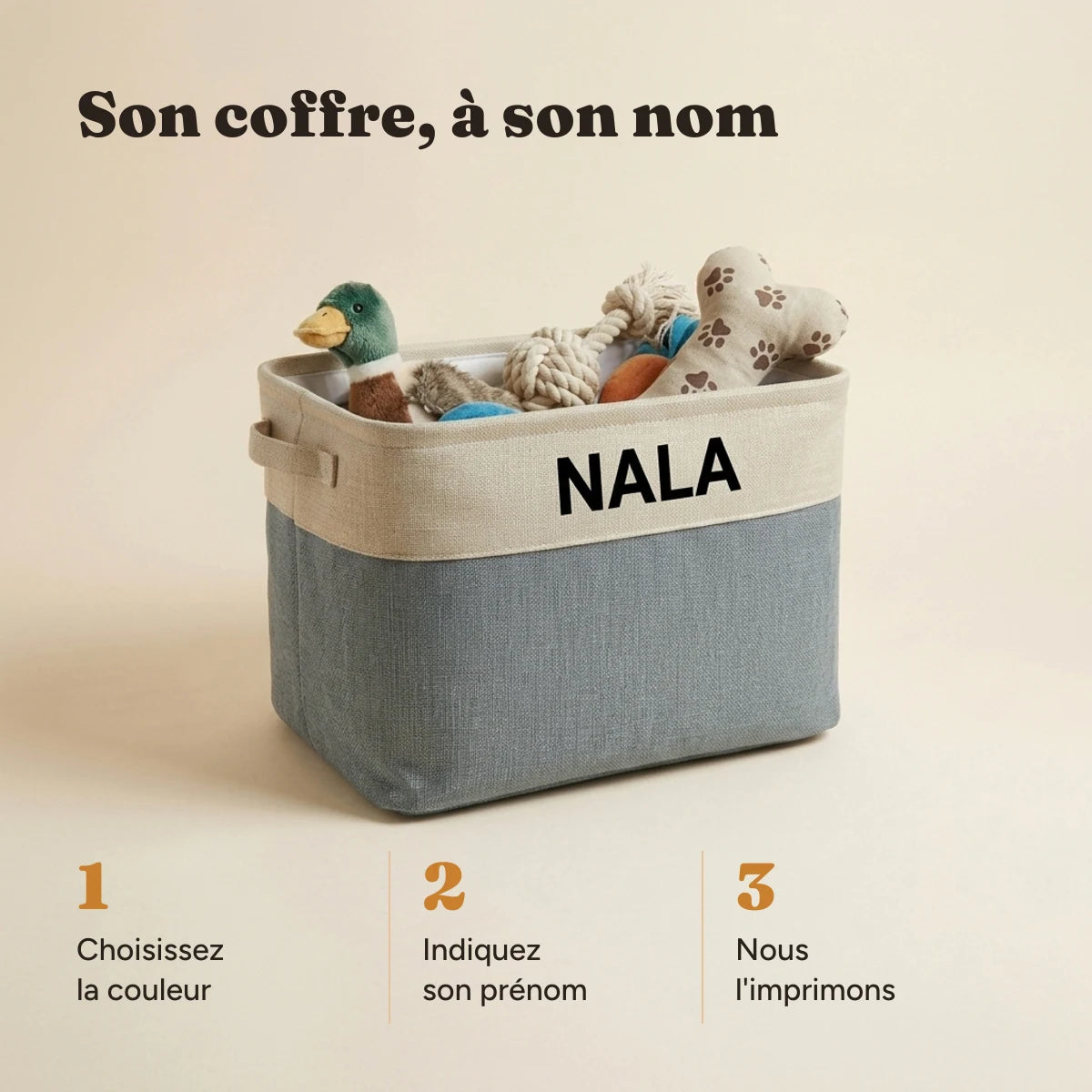 Les trois étapes pour personnaliser le coffre à jouets au prénom