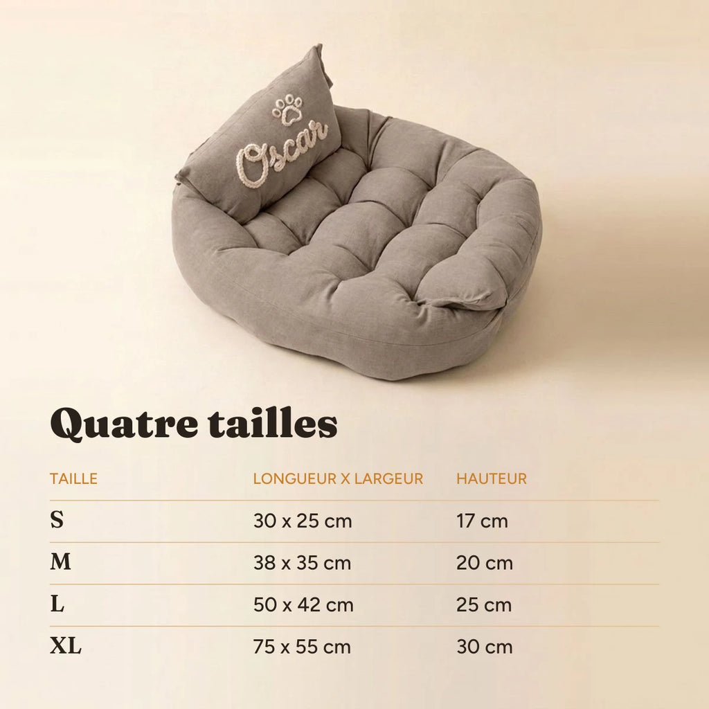 Guide des tailles du coussin pour chien, du S au XL