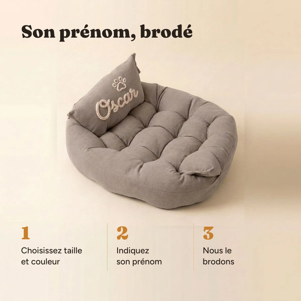 Les trois étapes pour faire broder le prénom sur le coussin