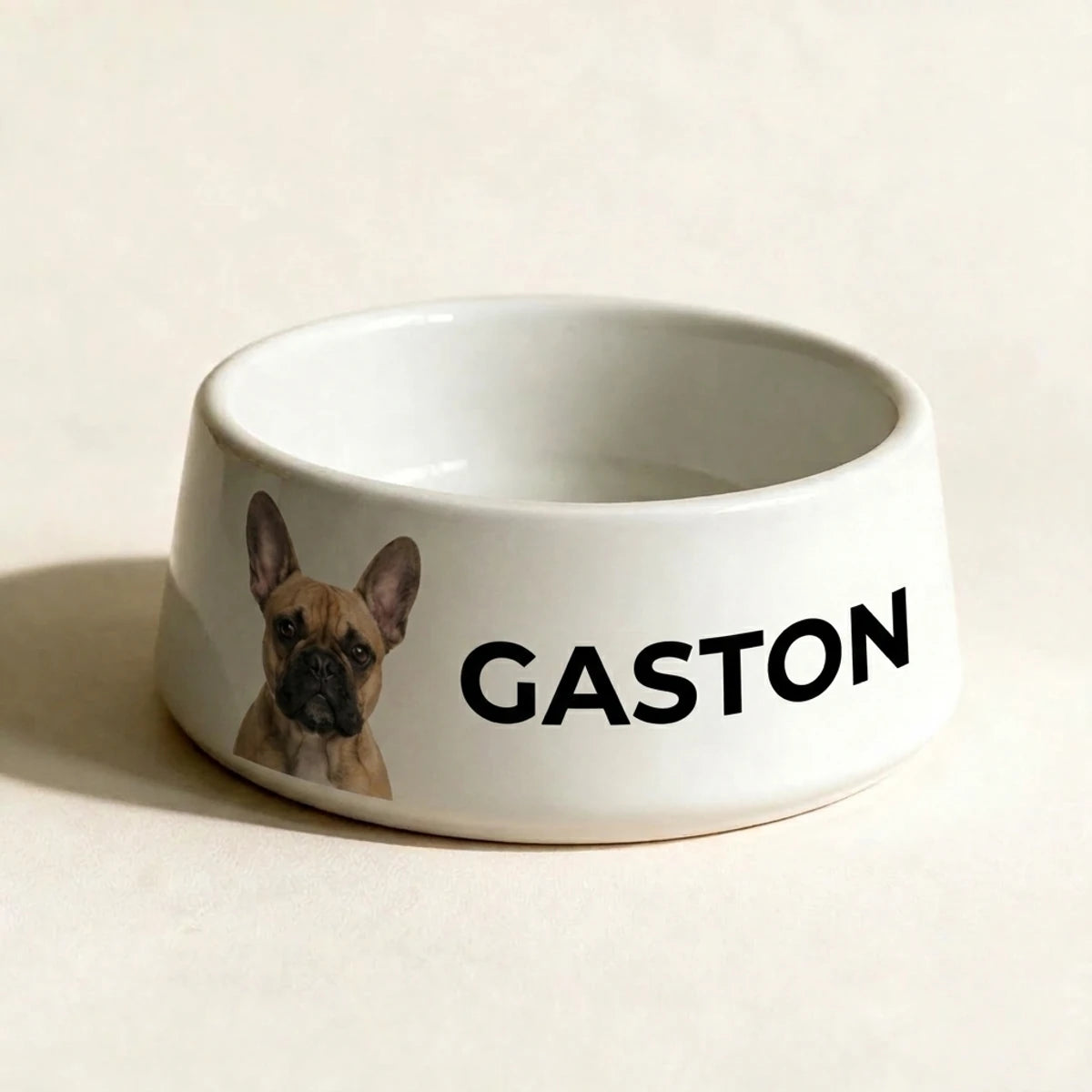 Gamelle chien en céramique blanche personnalisée avec photo et prénom