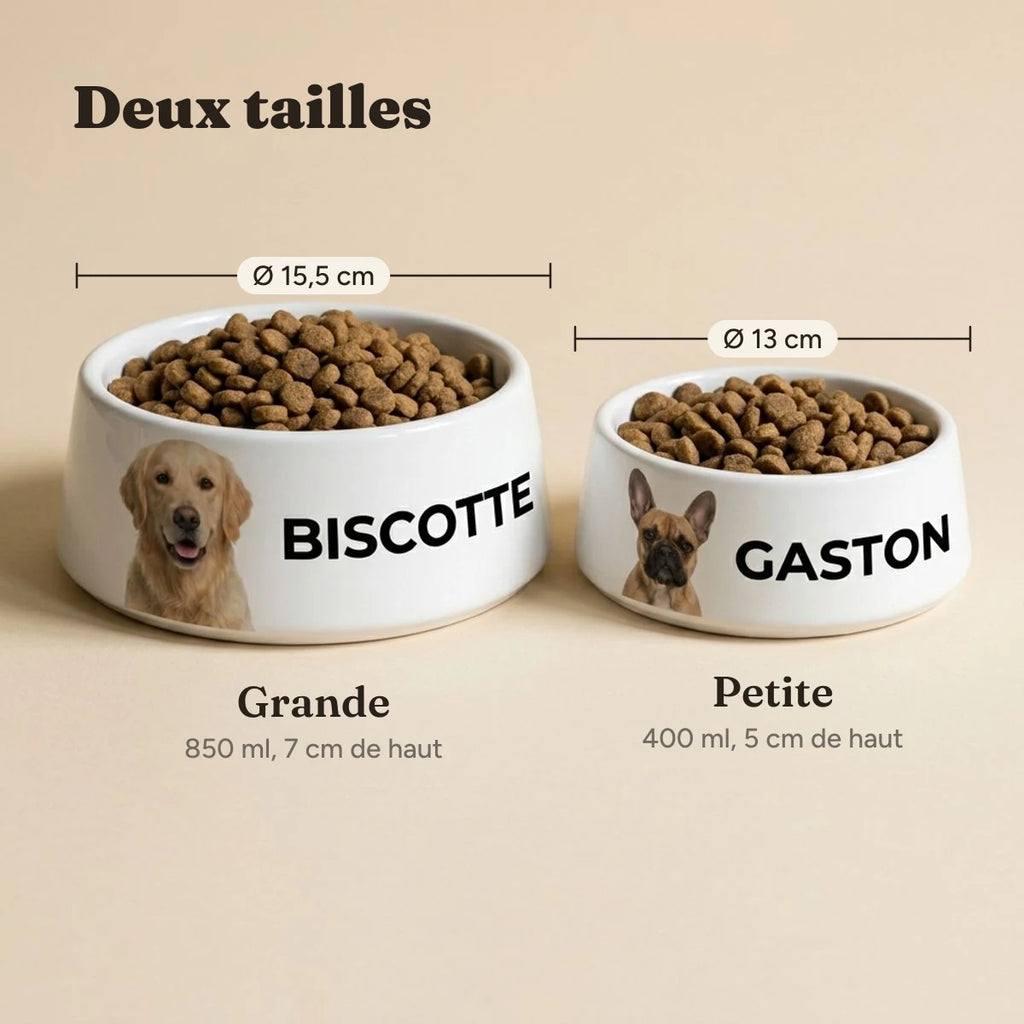 Les deux tailles de gamelle, 13 cm 400 ml et 15,5 cm 850 ml