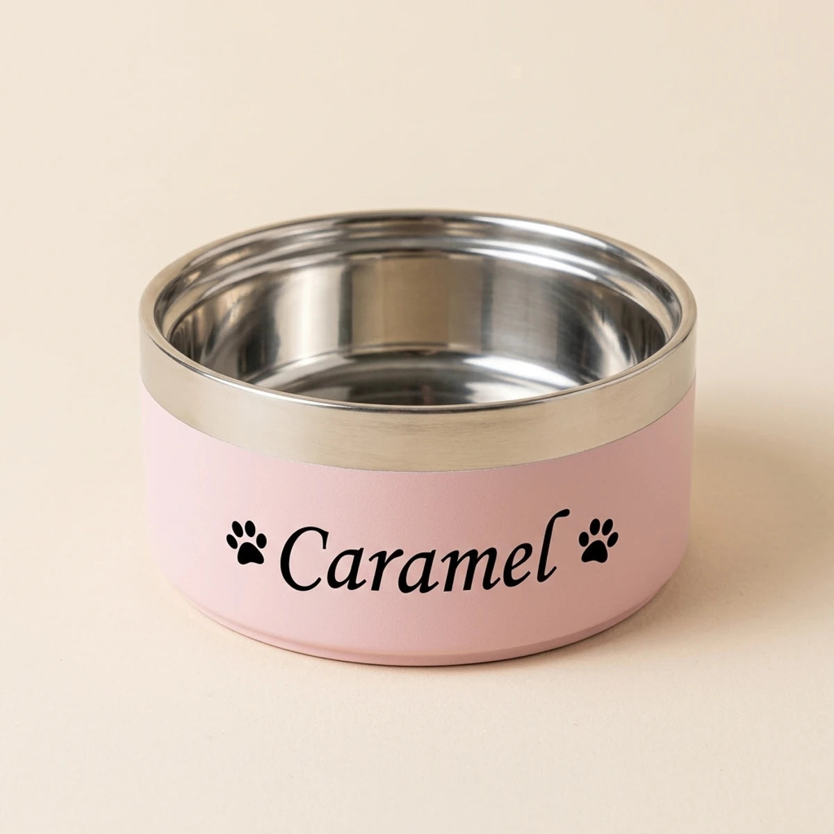 Gamelle inox double paroi rose avec prénom imprimé en noir