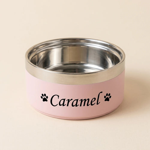 Gamelle inox double paroi rose avec prénom imprimé en noir